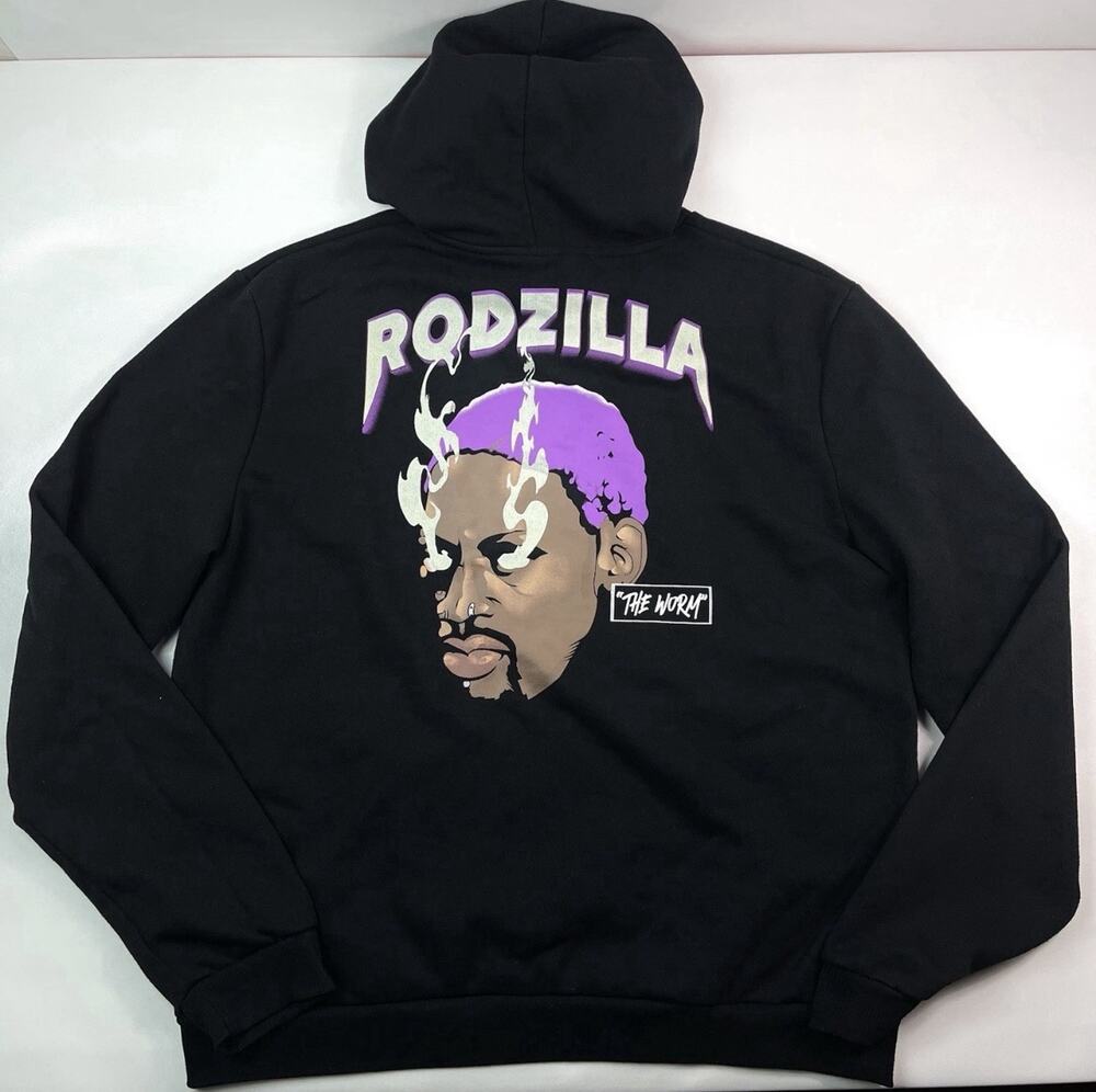 Rodzilla Dennis Rodman Black Graphic Streetwear Pullover Hoodie Sweatshirt MED M